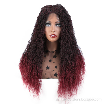 Aisi Hair Wholesale Senegalese Twist Braided Ombre Red Swiss Lace Wigs Long Braided Lace Frontal Wigs For Black White Women
